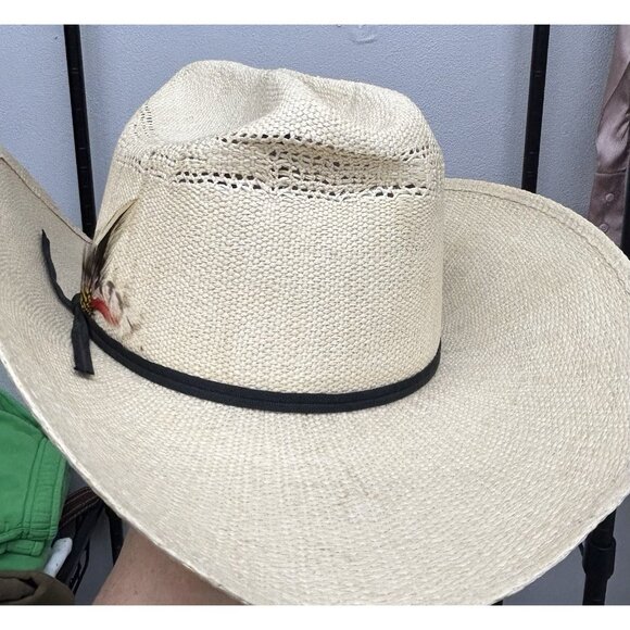 Stetson Cattleman Cowboy Hat Size 7 1/4 Feather In Band Natural Rodeo Festival - Picture 2 of 13